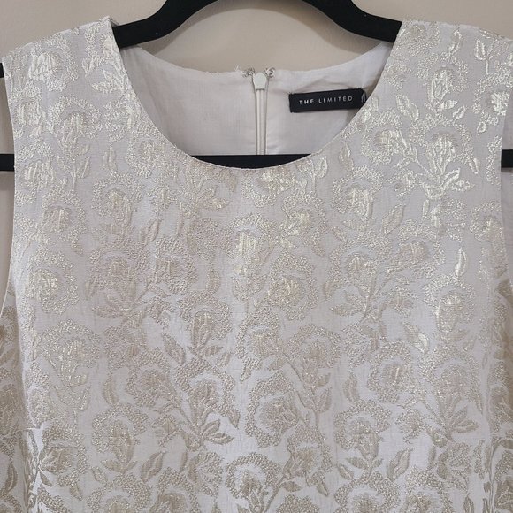 NWT The Limited Metallic Gold & Cream Brocade Sleeveless Shift Dress - Picture 3 of 6